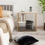 3-Tier Multi-function Marble End Table with Storage Shelf