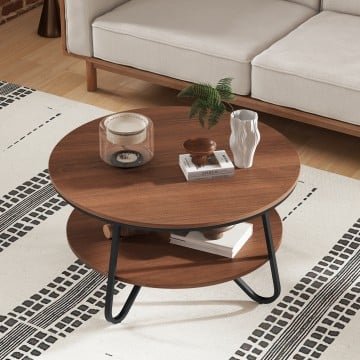 33.5 Inch Round Coffee Table with Wood Grain Finish and Heavy-duty Metal Frame 33.5 Inch Round Coffee Table with Wood Grain Finish and Heavy-duty Metal Frame