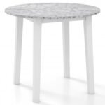 35 Inch Round Dining Table with Rubber Wood Legs and Marble-textured Veneer Tabletop