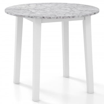 35 Inch Round Dining Table with Rubber Wood Legs and Marble-textured Veneer Tabletop