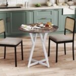 36 Inch Round Dining Table with Metal Pedestal Base