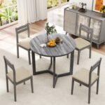 36 Inch Round Wood Dining Table for 2-4 People with Wing-shaped Pedestal Base