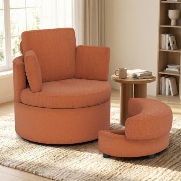 360° Swivel Accent Chair with Half Moon Storage Ottoman