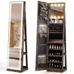360° Swivel Freestanding Jewelry Cabinet with Lighted Full Length Mirror