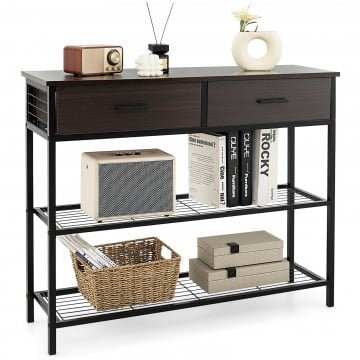 39.5 Inch Entryway Table with 2 Drawers and 2-Tier Shelves 39.5 Inch Entryway Table with 2 Drawers and 2-Tier Shelves