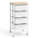 4-Drawer Rolling Storage Cart Mobile Utility Organizer with Wooden Tabletop and Lockable Wheels