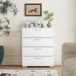 4 Drawer Storage Cabinet with Metal Legs Handles with Anti-Toppling Devices