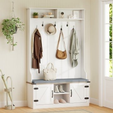 4-in-1 68.5 Inch Tall Coat Rack with Cushioned Bench and Shoe Storage