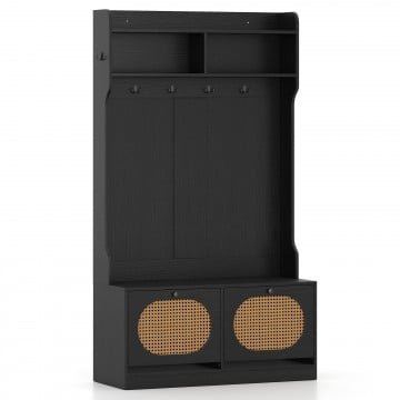 4-In-1 Hall Tree with Coat Rack and Flip Drawers for Entryway Mudroom