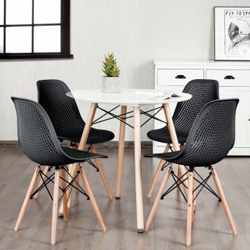 4 Pieces Modern Plastic Hollow Chair Set with Wood Leg 4 Pieces Modern Plastic Hollow Chair Set with Wood Leg
