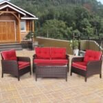 4 Pieces Outdoor Rattan Wicker Furniture Set with Cushions