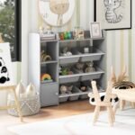 4-Tier Kids Bookshelf and Toy Storage Rack with 8 Toy Organizer Bins