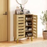 4-Tier Modern Freestanding Wooden Shoe Cabinet with Doors and Removable Shelves