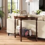42 Inch Half Moon Console Table with Shelf and Rubber Wood Legs