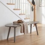 43 Inch Solid Wood Farmhouse Dining Bench Rustic Wooden Entryway Bench with Rubber Wood Legs