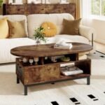 47 Inch Oval Coffee Table with Storage and Open Compartments for Living Room