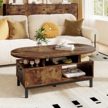 47 Inch Oval Coffee Table with Storage and Open Compartments for Living Room