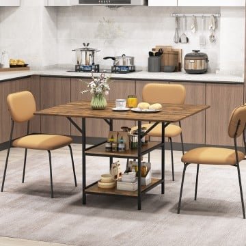 47 Inch Rectangular Dining Table with 2 Open Storage Shelves and Sturdy Metal Legs for 4-6 47 Inch Rectangular Dining Table with 2 Open Storage Shelves and Sturdy Metal Legs for 4-6