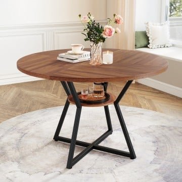47" Round Dining Table for 4 with Storage Shelf