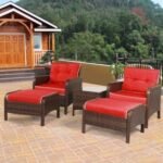 5 Pieces Patio Rattan Sofa Ottoman Furniture Set with Cushions