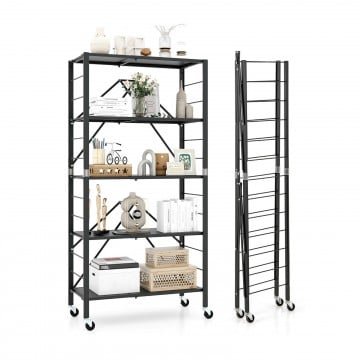 5-Tier Foldable Storage Shelf with Wheels 5-Tier Foldable Storage Shelf with Wheels