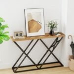 55 Inch Console Table with Solid Metal Frame and Storage
