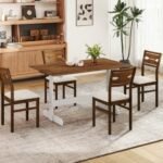 55 Inch Dining Table for 4-6 People Rectangular Kitchen Table with Solid Wood Trestle Base