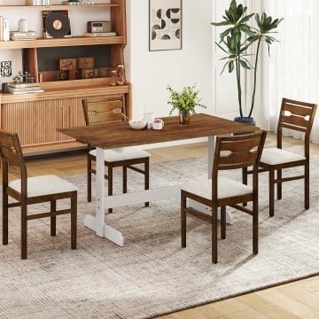 55 Inch Dining Table for 4-6 People Rectangular Kitchen Table with Solid Wood Trestle Base