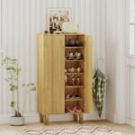 6-Tier Modern Freestanding Wooden Shoe Cabinet with Doors and Removable Shelves