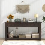 63 Inches Farmhouse Entryway Table with 4 Storage Drawers and Open Shelf