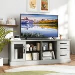 63 Inches Media Console Table with 3 Drawers and 2 Glass Shelves