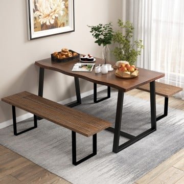 63" Large Dining Table with Wavy Edge and Heavy-duty Metal Frame 63" Large Dining Table with Wavy Edge and Heavy-duty Metal Frame