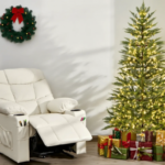 6.5FT Pre-Lit Christmas Tree & Beige Kids Recliner Chair Set, Cozy Holiday Bundle