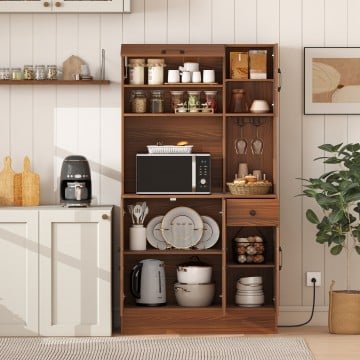 66 inch Pantry Cabinet with Charging Station and Microwave Stand