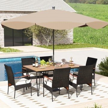 7 Pieces Patio Dining Set with Rattan Armchairs Soft Cushions 2" Umbrella Hole 7 Pieces Patio Dining Set with Rattan Armchairs Soft Cushions 2" Umbrella Hole