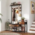 70 Inch Hall Tree with Shoe Storage Bench Freestanding Coat Rack