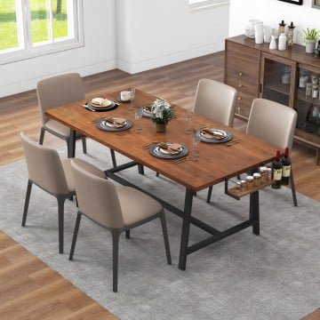 72 Inch Dining Table Rectangular Kitchen Table with 2-Bottle Wine Rack for 5-7 72 Inch Dining Table Rectangular Kitchen Table with 2-Bottle Wine Rack for 5-7