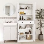 72 Inch Tall Modern Farmhouse Cupboard Cabinet with 4 Barn Doors