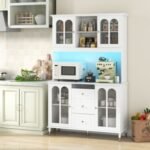 73 Inch Kitchen Pantry Storage Cabinet Freestanding Buffet Cabinet with LED Lights