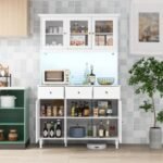 77 Inches Kitchen Pantry Storage Cabinet with LED Lights and Power Outlets