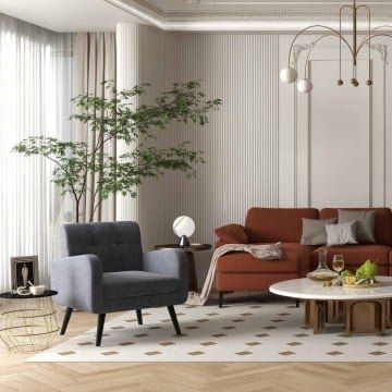 Accent Chair + Side Table + L-Shaped Sectional Sofa /3-Piece Modern Living Room Furniture Set/
