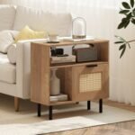 Accent Side End Table with Storage Shelf and Cabinet for Small Space