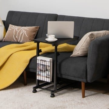 Adjustable C-shape Sofa Side Table with Storage Basket Adjustable C-shape Sofa Side Table with Storage Basket