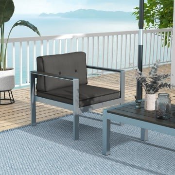 Aluminum Patio Armchair with WPC Armrests and Back Cushions