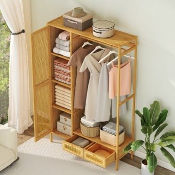 Bamboo Clothing Rack with Cabinet and Drawers and Hanging Rod Bamboo Clothing Rack with Cabinet and Drawers and Hanging Rod