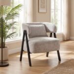 Barrel Accent Chair Faux Rabbit Fur Upholstered Armchair