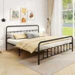 Bed Frame with Headboard and Under Bed Storage Black