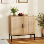 Boho Storage Cabinet with Asymmetrical Pattern Doors for Kitchen