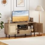 Boho TV Stand for 60 Inch TV Entertainment Center with Cabinets and Storage Shelf