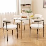 Boucle Dining Chair with Curved Backrest and Metal Legs Set of 4